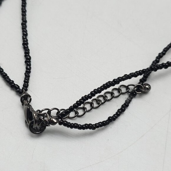 Black White Chunky Beaded Necklace With Faux Pearls Adjustable Chain - Picture 5 of 6